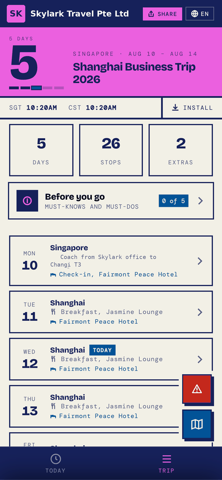 Journee group tour app shown in a Singapore travel agency's pink brand